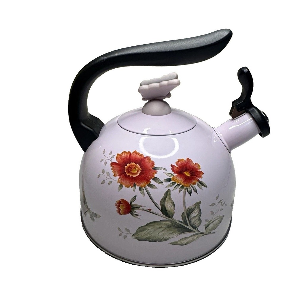 Lenox March Meadow Lavender Floral Whistling Stove Top Tea Kettle, 8 Cup